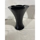 Vintage Art Deco Mid-century Modern Black Glossy Ribbed 6  Ceramic Pottery Vase