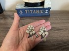 Pair Of Antique Vintage Art Deco Clear Rhinestone Floral Hinged Clip Hair Comb