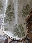 Vintage Bedspread Twin Ball Fringe Cone Mills Woven Green   White Cotton 100x74