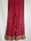 Indian Embroidered Pants Elastic Waist Red Gold Floral Ethnic Wide Leg Boho Wome