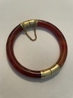 Vintage Old Chinese Export Agate Carnelian Hinged Gold Plated Bagle Bracelet