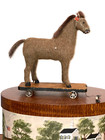 Antique Pull Toy Horse On Wood Platform And Tin Wheels