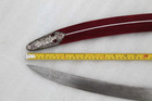 Vintage Rajput Tulwar Wedding Sword Damascus Steel Blade Silver Inlaid Red Sheat