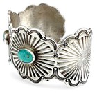 1920s Navajo Silver Ingot   Turquoise Cuff Bracelet W  Fine Chistel   Stampwork