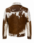 Men s Genuine Cowhide Hair On Leather Jacket Brown White Western Trucker Coat