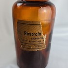 Vtg Dark Amber Brown Glass Apothecary Pharm Bottle Jar Stopper Merck Dispensing