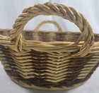 Vintage Two-tone Wicker Rattan Woven Basket 13 5  Round W handles Large
