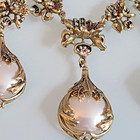 Vintage Style Antique Brass Floral Bib Necklace Drop Earrings Set White Moonglow