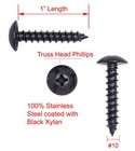 10 X 1 Stainless Truss Head Phillips Wood Screw  25 Pack  Black Xylan Coated    