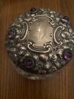 Antique Brilliant Cut Vanity Dresser Jar Amethyst Jeweled Sterling Silver Lid