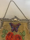 Antique Beaded Purse Butterfly Roses Fab Art Nouveau Silver Frame Bag For Repair
