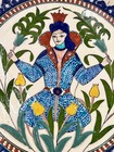 Vintage Turkish Kutahya Plate Figural Wall Art Pottery Thickly Painted 12 6 