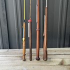 Vintage Ice Fishing Poles  4  Bamboo Hand Carved Wooden Handles Unique