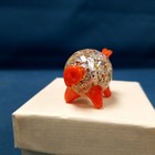 Vtg 1 75  Handblown Glass Pig Silver Confetti Interior Orange Ears Tail Feet Box