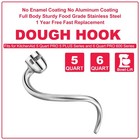 Stainless Steel Dough Hook For Kitchenaid Bowl-l Professional 600 pro 5 Plus   