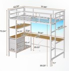 Loft Bed Twin Size With Desk led Lights charging Station fabric Drawers white