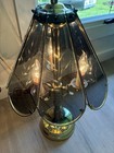 Vintage Touch Brass Table Lamp  Etched Glass Floral  Shade  3-light Switch 24 In