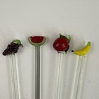 Set Of 4 Vintage Fruit Glass Stir Sticks Swizzle Barware 8   