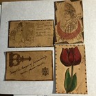 4 Antique Leather Postcards Early 1900s Various Themes And Postmarks Lot   12 