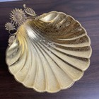 Vintage Matson 24 Kt Gold Plated Seashell Soap Dish Vanity Tray W  Sunflowers