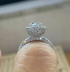 Real Moissanite 3 00ct Oval Cut Halo Wedding Ring 14k White Gold Plated Silver