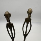Vtg Pair Tall Solid Brass Elongated African Tribal Man Art Sculpture Figurines