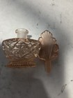 Vtg Art Deco Czech Pink Glass Perfume Bottle Fan Stopper Signed Czechoslovakia