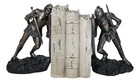 Dueling Medieval Crusader Knights W  Coat Of Arms Heraldry Shields Bookends Set