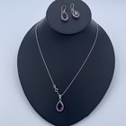 Vintage 925 Sterling Silver Amethyst Necklace   Earrings Set 