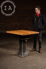 Industrial Maple-top Pub Table On Cast-iron Pedestal