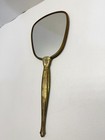 Vintage Brass Handheld Vanity Mirror Floral Brocade Tapestry Back Beveled 13 5 