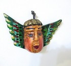 Vtg Mexico Guerrero Carved Wood Hp Winged Angel Cherub Head Folk Art Wall Decor