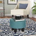 Small Footstool Ottoman  Linen Round Low Stool For Living Room  Tea Blue