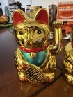 Lot Of 3 Classic Gold Waving Lucky Cat Plastic Figure Moving Arm Chinese  