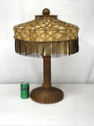 Rewired Antique Vtg Wicker Table Lamp Metal Coils Fringe Arts   Crafts Victorian