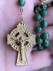 Irish Erin Rosary Shamrock Green Glass Bead St Patrick Celtic Cross Trinity Knot