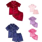 Kids Silk Pajama Set Short Sleeve Button-up Sleepwear For Boys Girls 4-14y