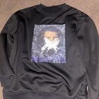 Men   s Black Graphic Print Pullover Sweatshirt Crew Neck Fleece Polyester L