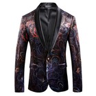 Men Floral Velvet Dress Jacket Suit Blazer Coat Tuxedo Top Shawl Lapel Retro New