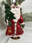 Handmade 2 Felt Santa Ornament Red Coat Christmas Tree Decoration Embroidered