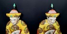 Pair Of 16  Antique Chinese Emperor Porcelain Seated Statue Tall Asian Figurines