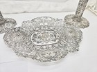Antique Chinese Export Spun Sterling Silver Candy Dish   Candlesticks Set