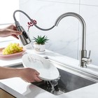 Kitchen Sink Faucet Brushed Nickel Single Handle Swivel Pull Down Sprayer Mixer