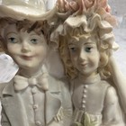 A  Belcari Porcelain Bride   Groom Wedding Cake Topper Wood Base Ivory pink