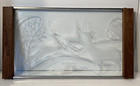 Mid Century Modern Teak   Glass   Serving Tray - Gazelles  - 18  X 10 - Vintage