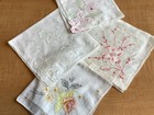Lot Of  4 Floral Vintage Appliqu   Organdy Madeira Hankies 2 Tagged White Pink Ye