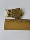Vtg Avon Owl Gold Tone Brooch Solid Perfume Holder Green Rhinestone Eyes 1960   s