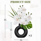 2 Pcs Fake Orchid Flowers Black Pot White Silk Floral Arrangement Home Decor