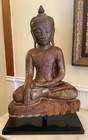 Antique 18th Century Buddha Carved Statue  Shan Burma  Large 24   Coa