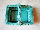 Vintage Romano Inarco Braided Pottery Basket Turquoise Planter Mid Century